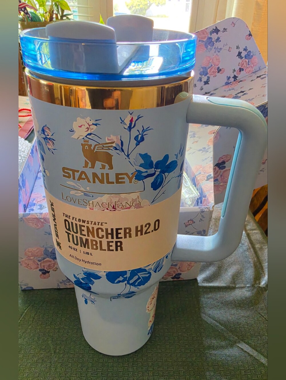 New Loveshack Fancy Stanley 40oz H2.0 Tumbler Blue Floral